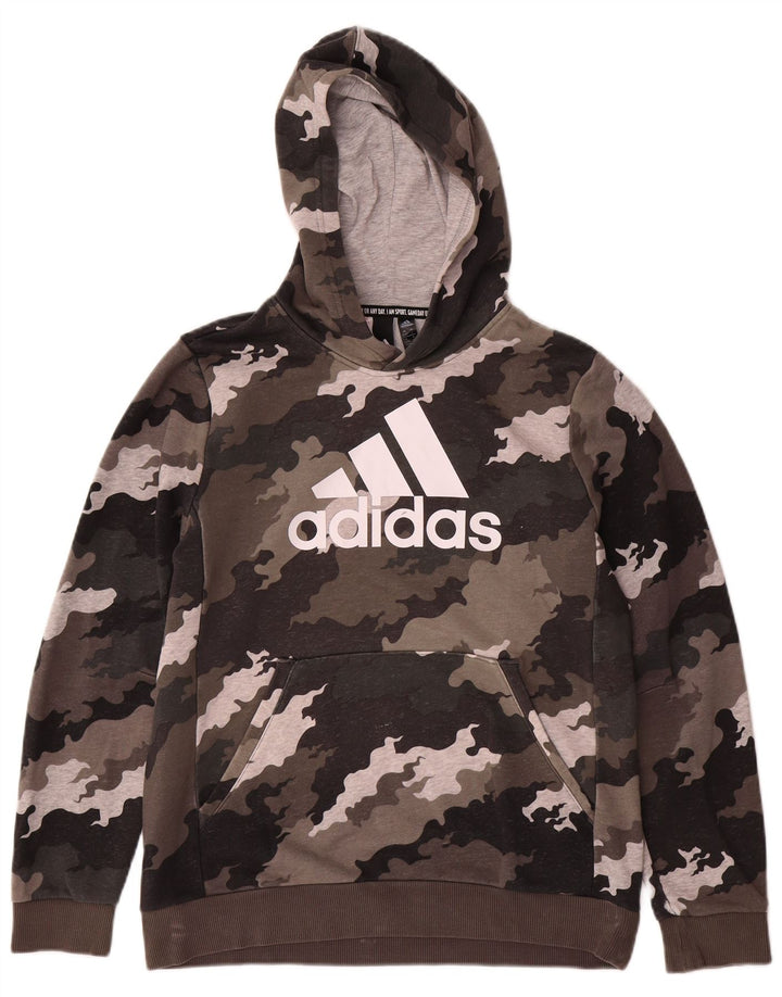 Felpa con cappuccio grafica ADIDAS per ragazzi 13-14 anni in cotone mimetico marrone