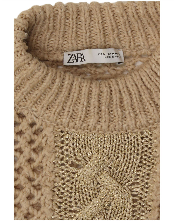 Maglione da donna Zara con collo dolcevita all'uncinetto UK 14 Beige medio
