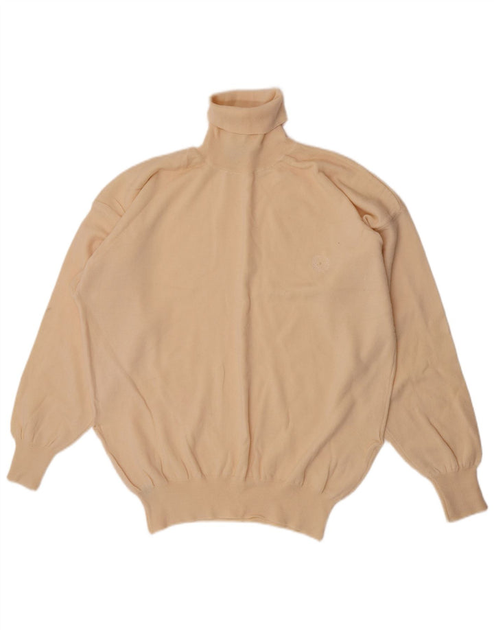 Maglione maglione vintage da uomo con collo alto XL in lana beige