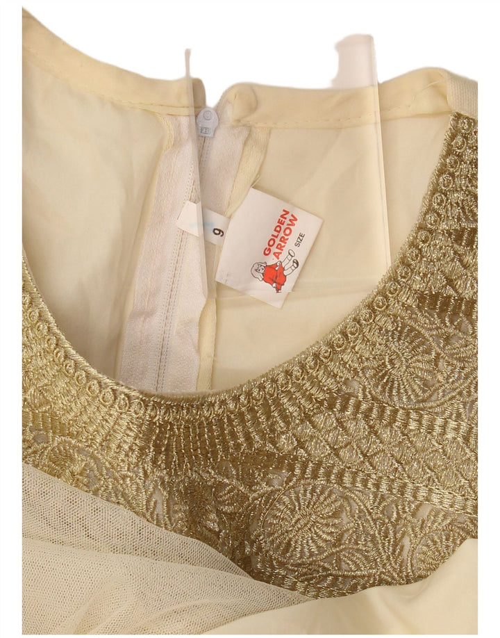 Abito a trapezio a maniche lunghe da donna VINTAGE US 6 Beige medio floreale