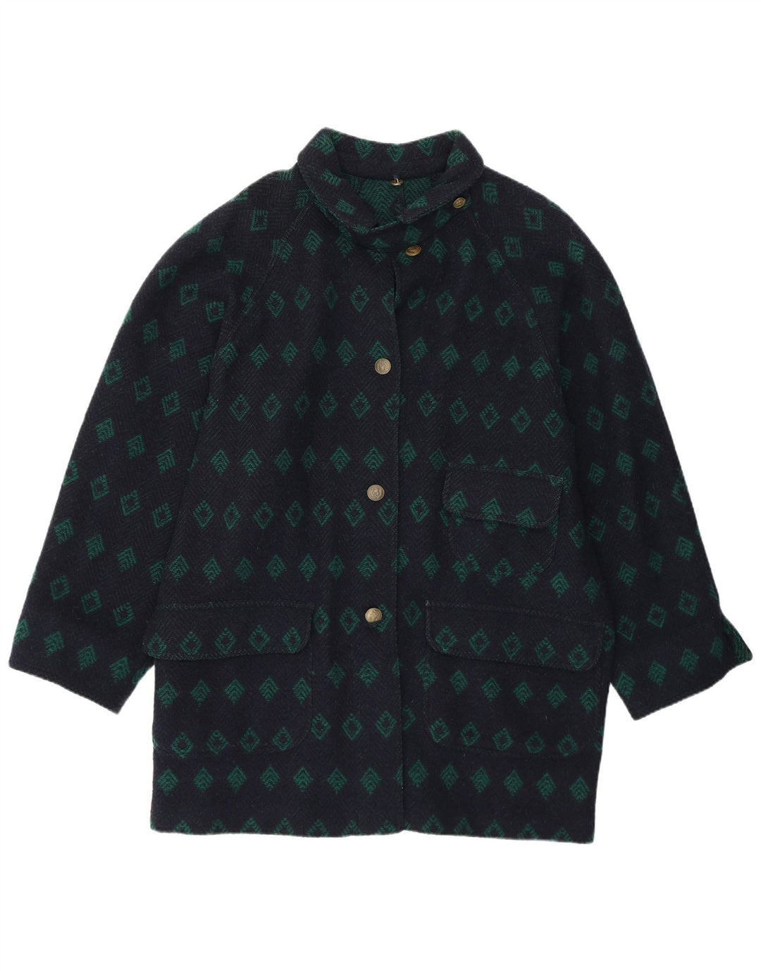 Soprabito vintage da donna vestibilità ampia IT 42 medio blu navy a rombi/diamante