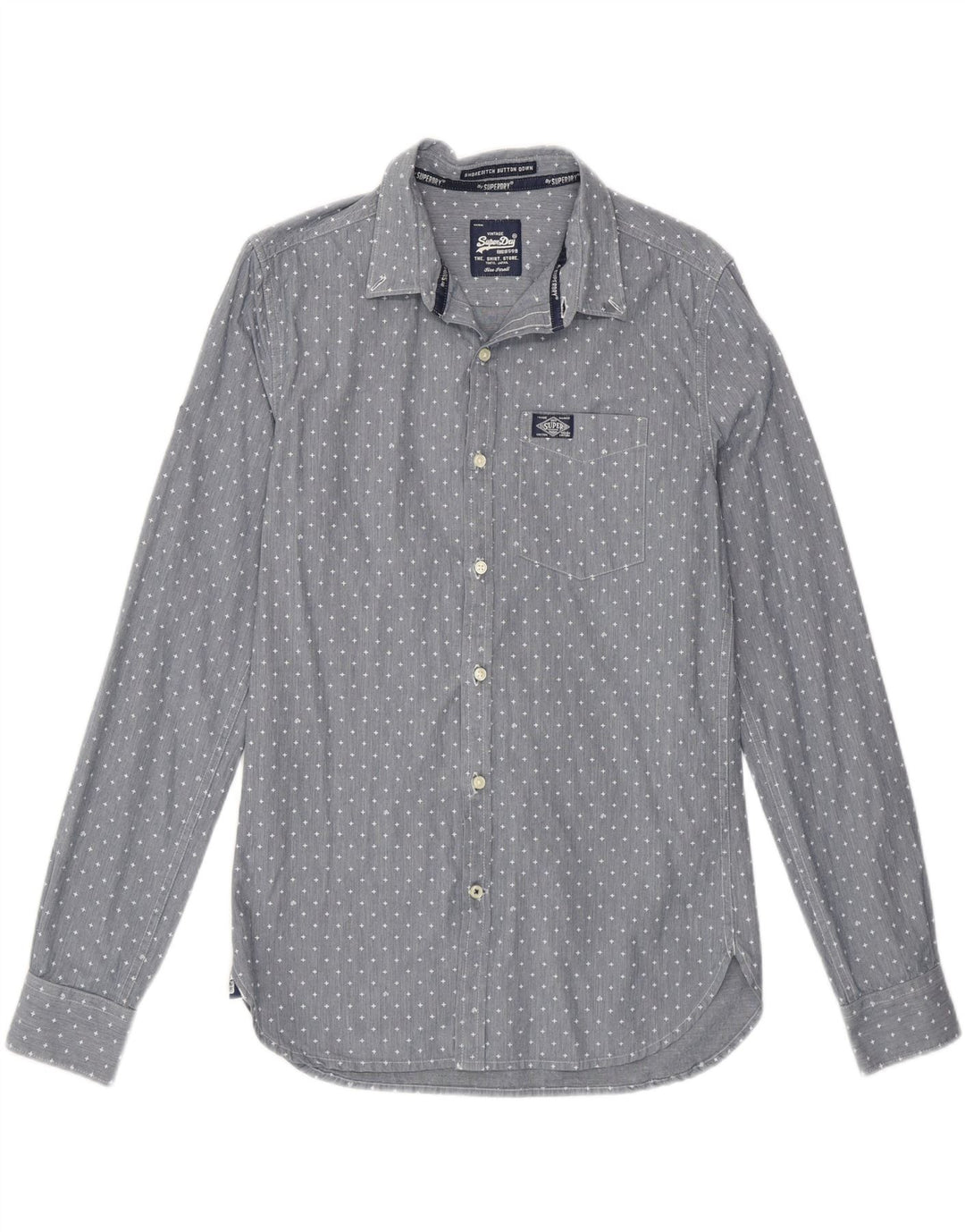 SUPERDRY Mens Shirt Small Blue Spotted Cotton Vintage Superdry and Second-Hand Superdry from Messina Hembry 