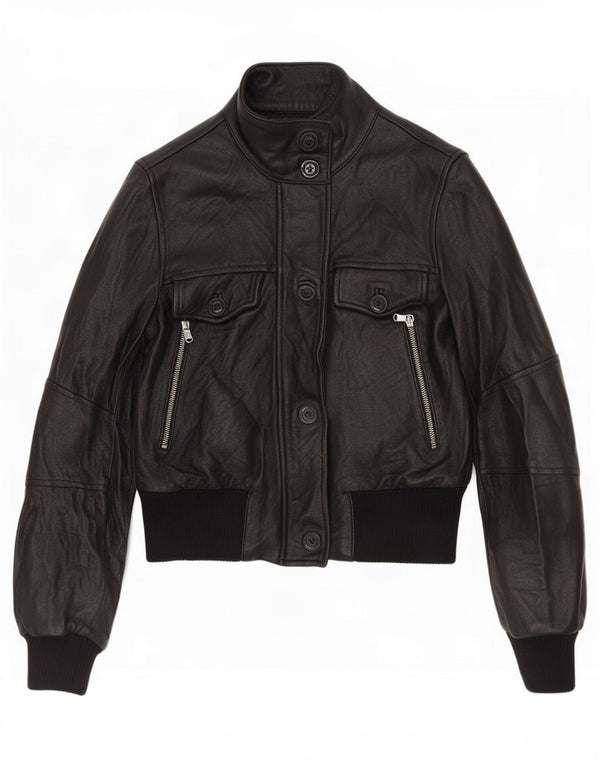 Giacca in pelle vintage da donna UK 6 XS nera
