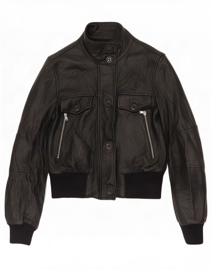 Giacca in pelle vintage da donna UK 6 XS nera