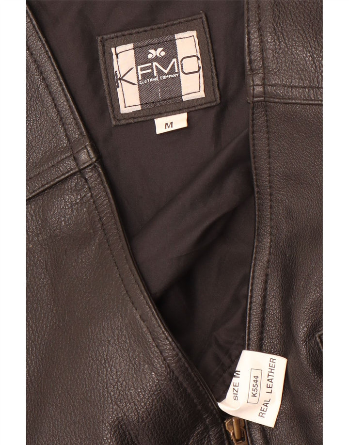 Gilet in pelle regolare da uomo vintage in pelle nera media