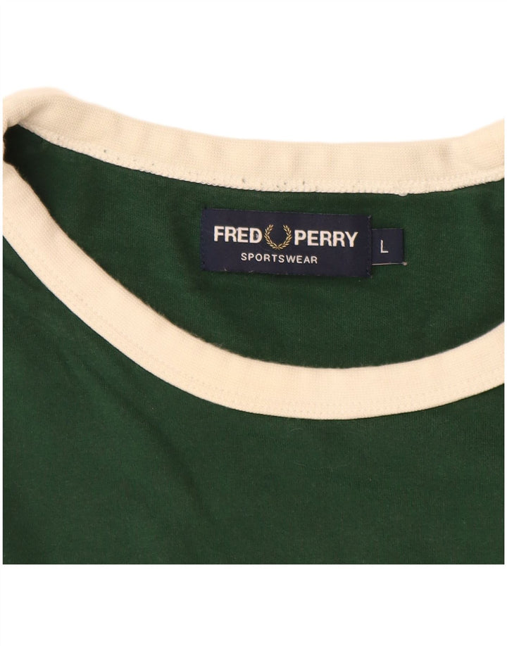 FRED PERRY T-shirt grafica da uomo Top grande in cotone color block verde