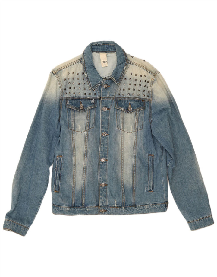 Giacca vintage in denim invecchiato da uomo UK 42 XL in cotone blu