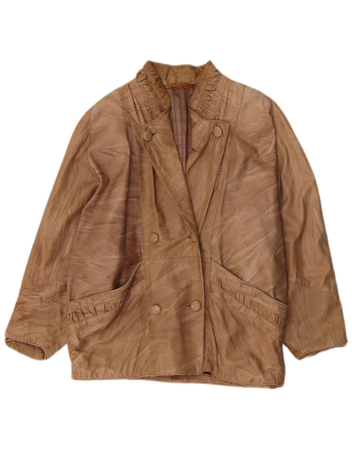 Giacca in pelle oversize da donna vintage UK 18 XL Beige