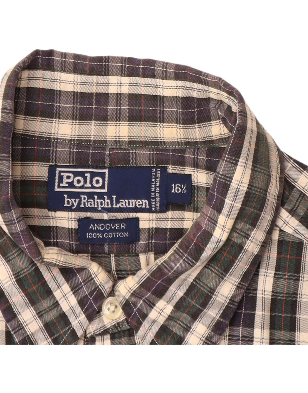 POLO RALPH LAUREN Camicia Andover da uomo taglia 16 1/2 grande quadretto multicolore