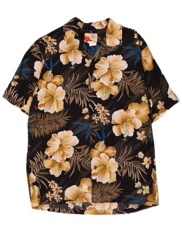Camicia vintage da uomo a maniche corte grande cotone floreale nero hawaiano