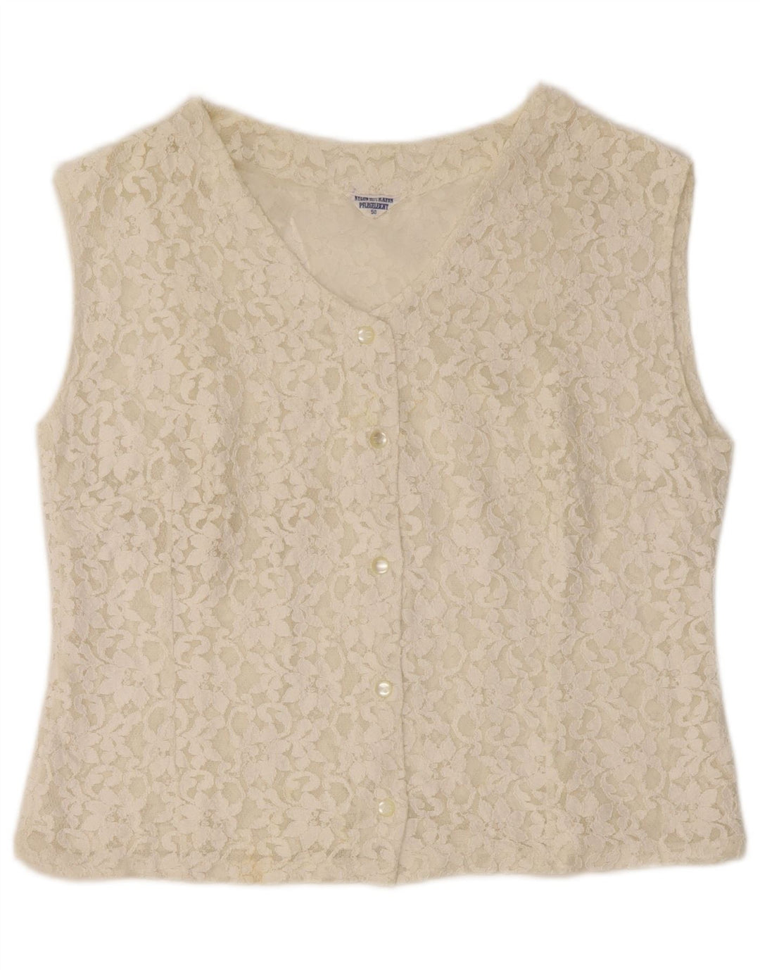 Camicetta senza maniche corta da donna VINTAGE IT 50 XL bianco sporco floreale