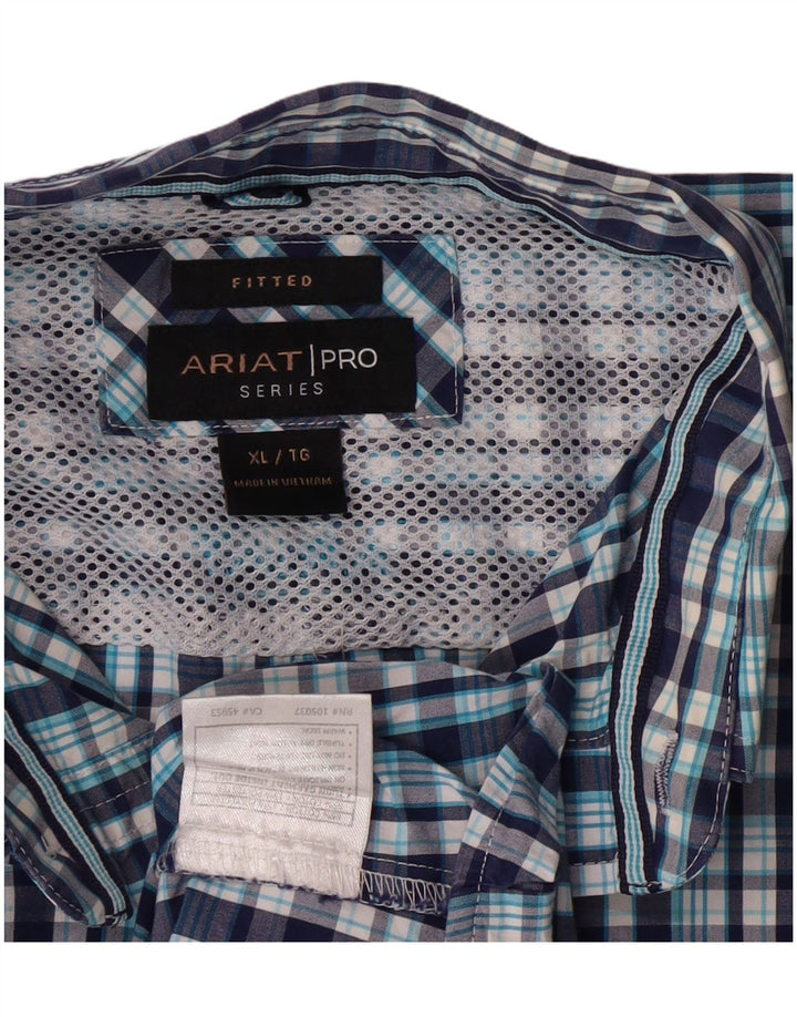 Camicia aderente da uomo Ariat XL in cotone a quadri blu