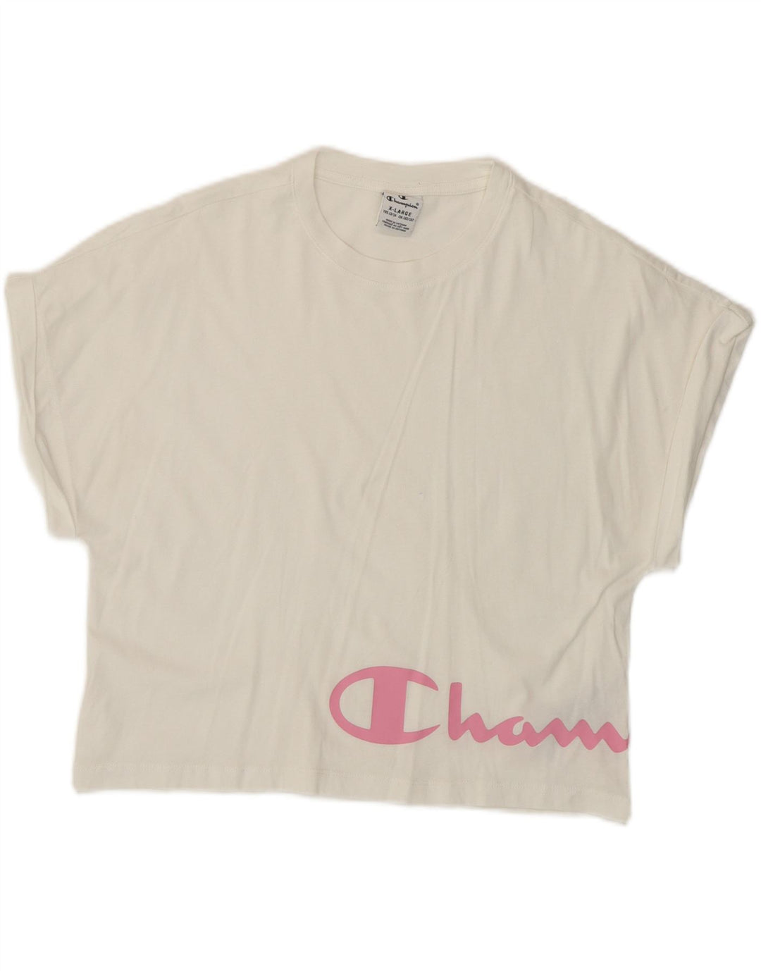 T-shirt corta con grafica Champion per ragazze, 13-14 anni, XL, cotone bianco