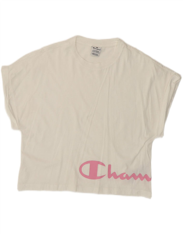 T-shirt corta con grafica Champion per ragazze, 13-14 anni, XL, cotone bianco