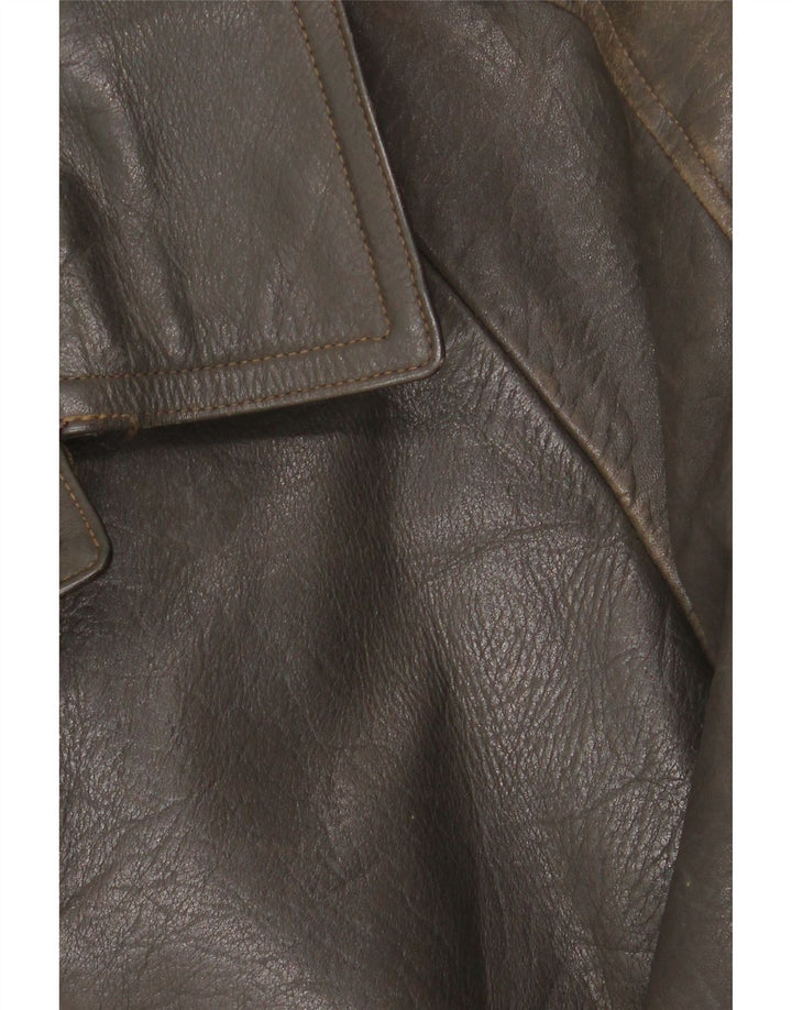 Giacca in pelle vintage da uomo IT 48 media kaki