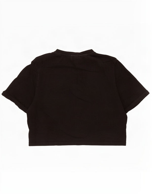 Ellesse Womens Crop Graphic T-Shirt Top UK 14 Medium Black Cotton