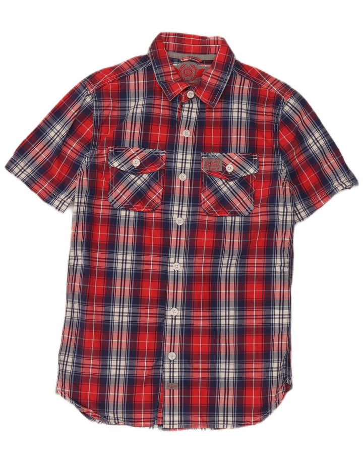 Camicia a maniche corte da uomo Superdry in cotone a quadri rossi piccoli