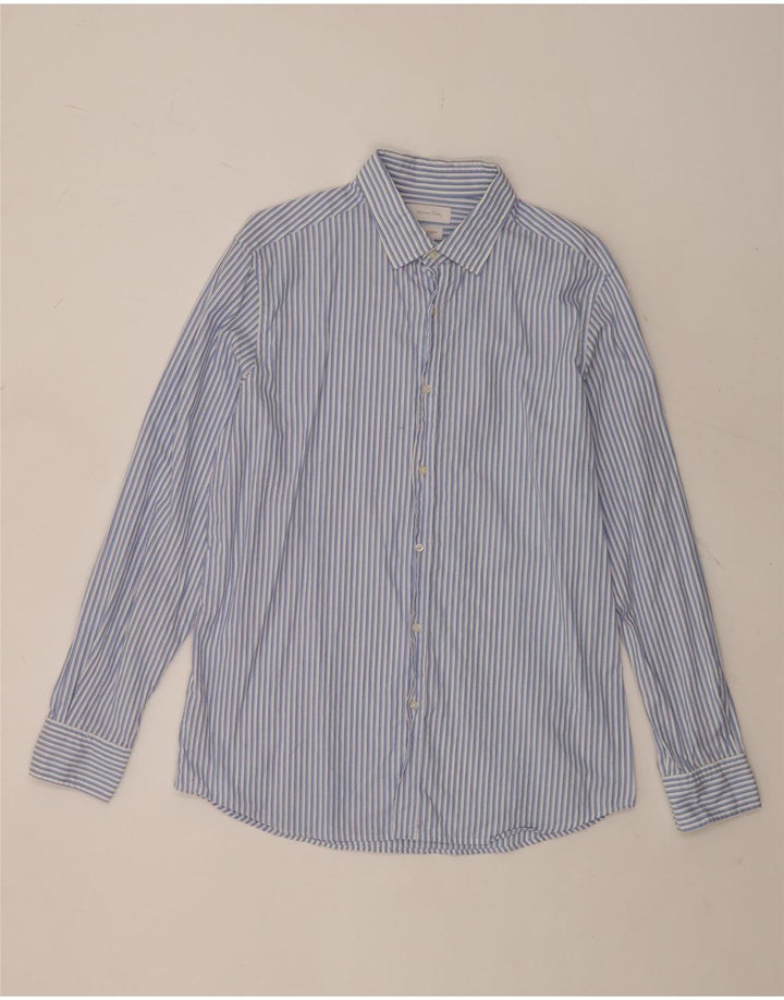 Camicia Uomo Massimo Dutti XL Cotone Gessato Blu
