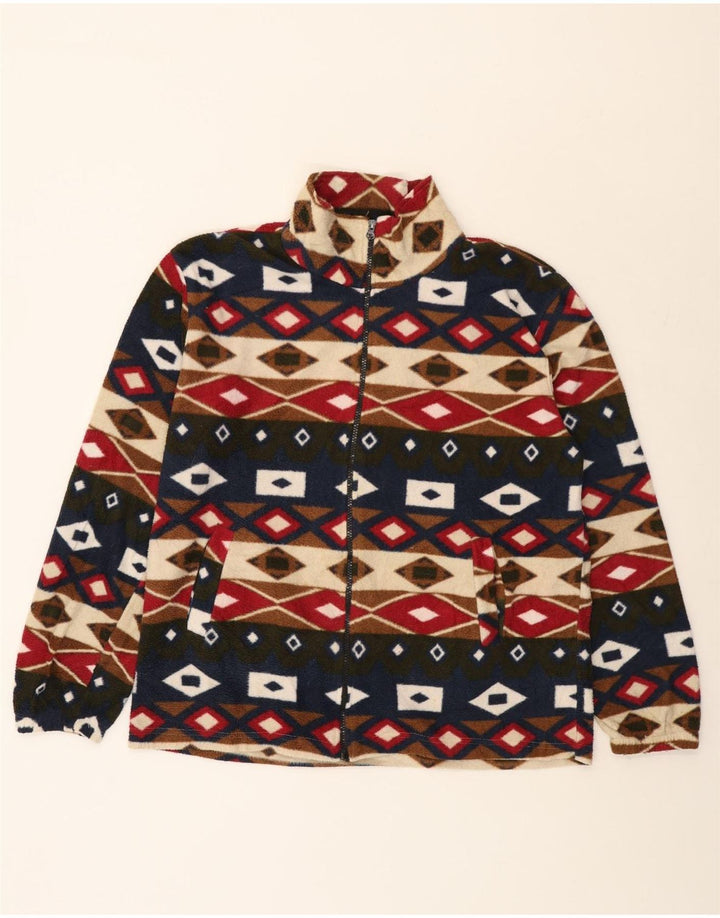 Giacca in pile oversize da donna VINTAGE UK 16 Grande motivo geometrico multicolore