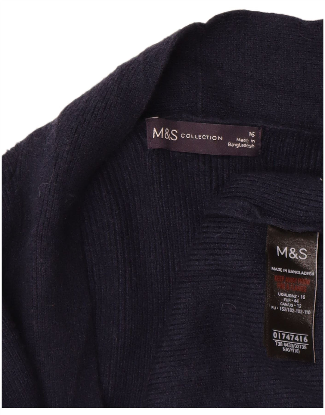 Maglione cardigan aperto lungo da donna Marks & Spencer UK 16 grande blu navy