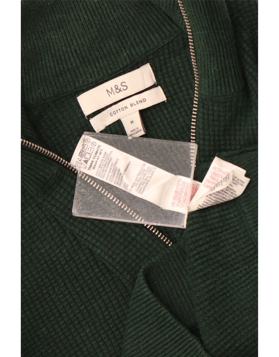 Maglione da uomo Marks & Spencer con zip e collo in poliestere verde medio