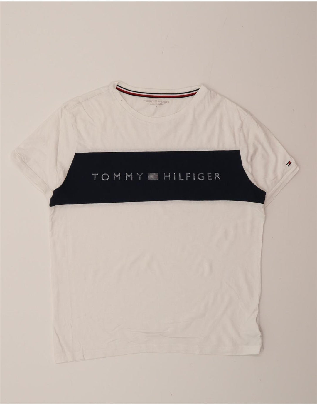 T-shirt grafica da uomo Tommy Hilfiger Top Small in cotone color block bianco