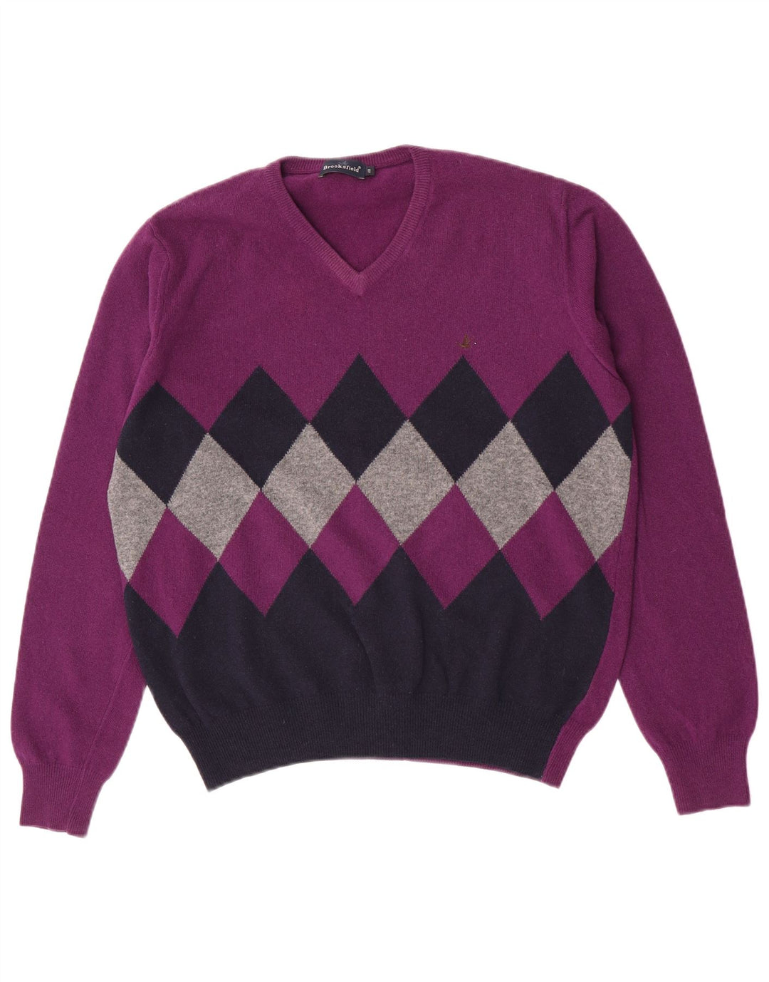 Maglione da uomo con scollo a V Brooksfield IT 48 Argyle/diamante viola medio