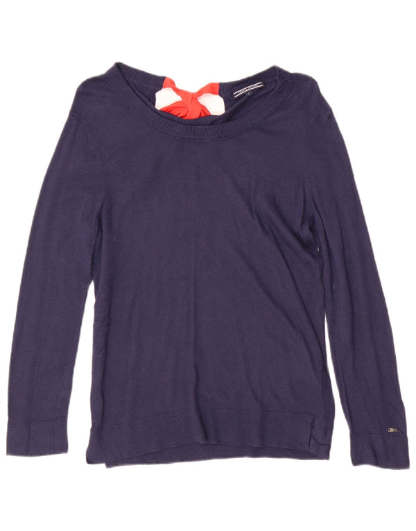 Maglione maglione con scollo a barca da donna Tommy Hilfiger UK 10 piccolo nylon blu navy