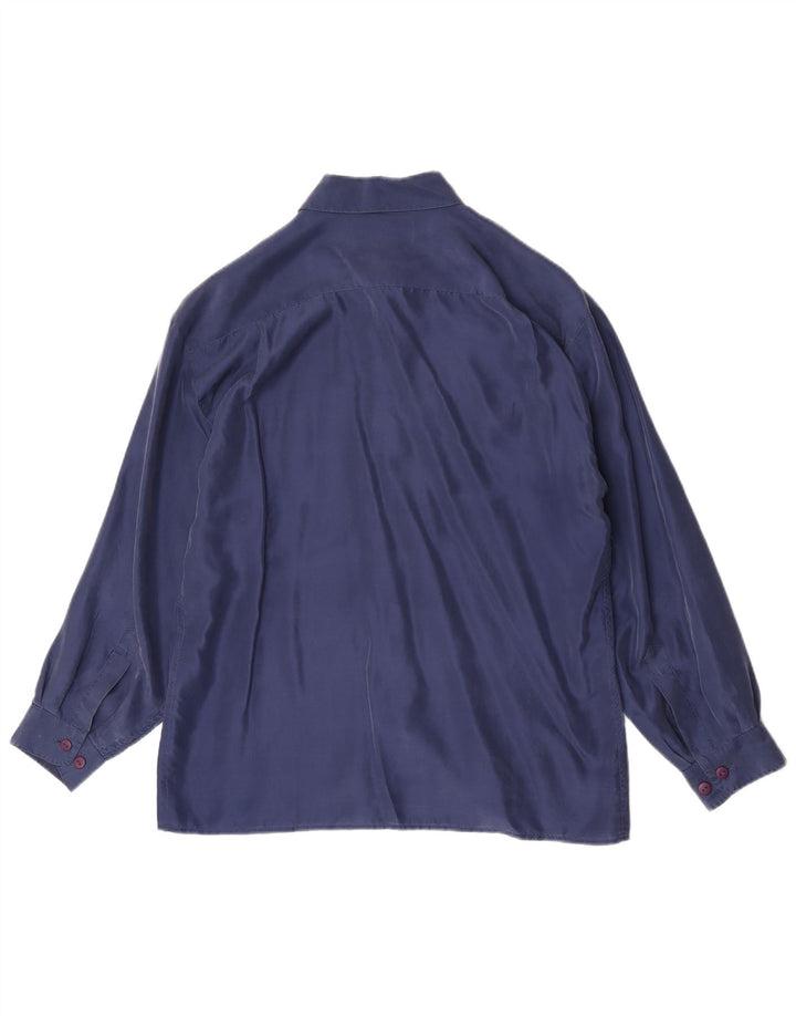 Camicia vintage da uomo in seta blu navy media