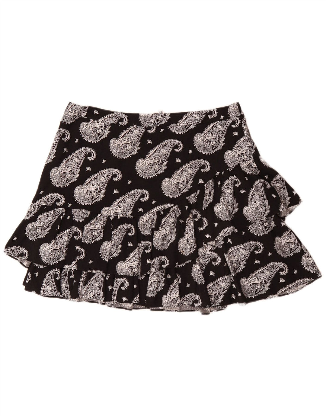 Ted Baker Mini gonna con volant da donna taglia 4 grande W32 viscosa Paisley nera