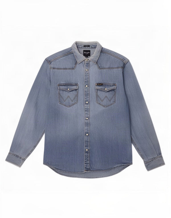 Camicia di jeans casual da uomo Wrangler XL in cotone blu