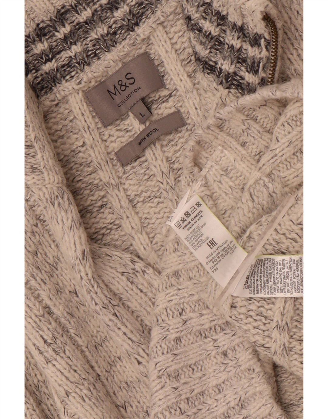 Maglione da donna Marks & Spencer con zip e collo UK 16 grande grigio screziato