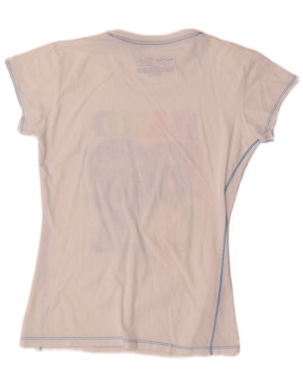 T-shirt grafica da donna Hard Rock Cafe Paris UK 12 cotone bianco medio