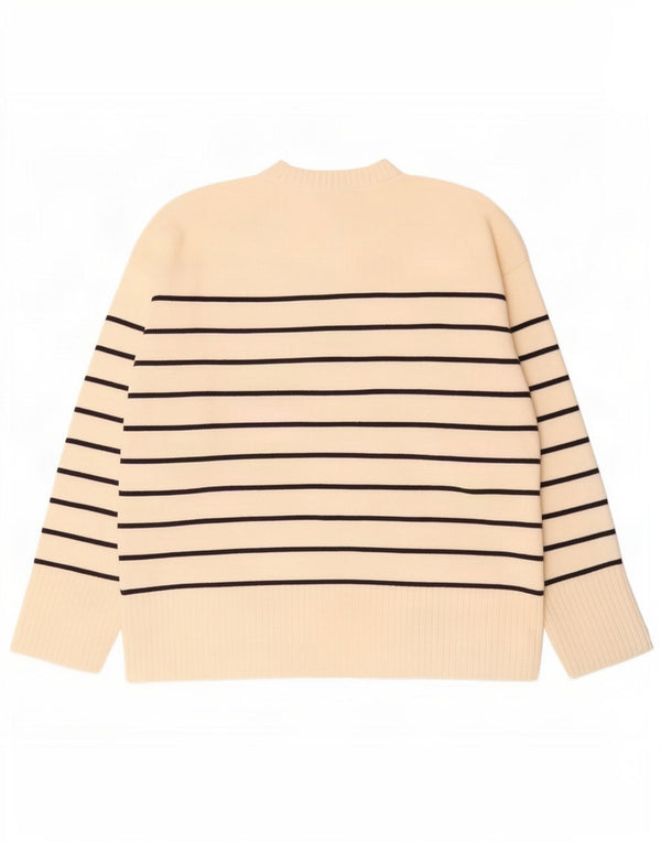 Zara Womens Crew Neck Jumper Sweater UK 14 Medium Off White Striped