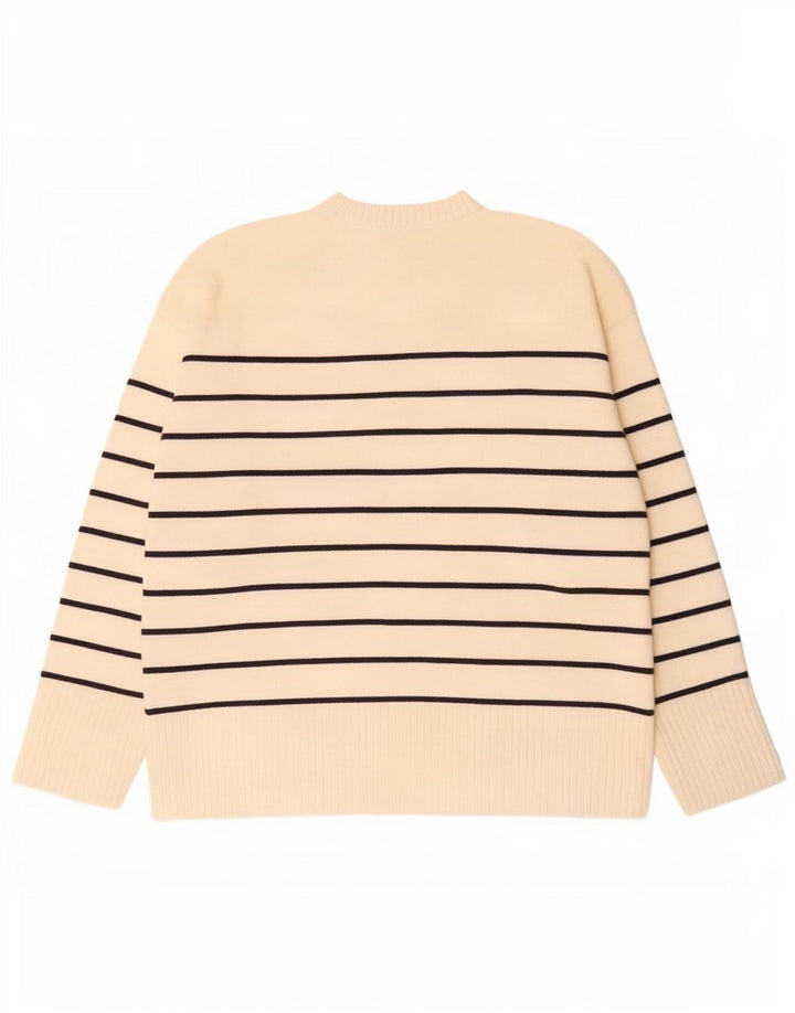 Maglione maglione girocollo da donna Zara UK 14 medio a righe bianco sporco