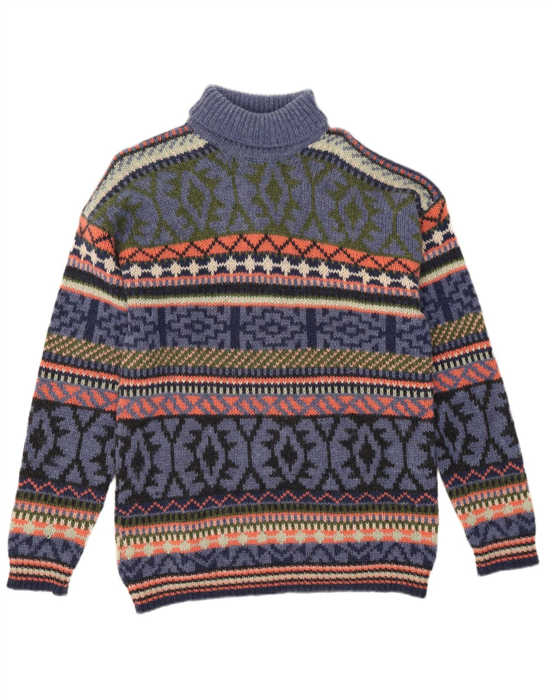 Maglione da uomo a collo alto S. Moritz, grande lana Fair Isle blu