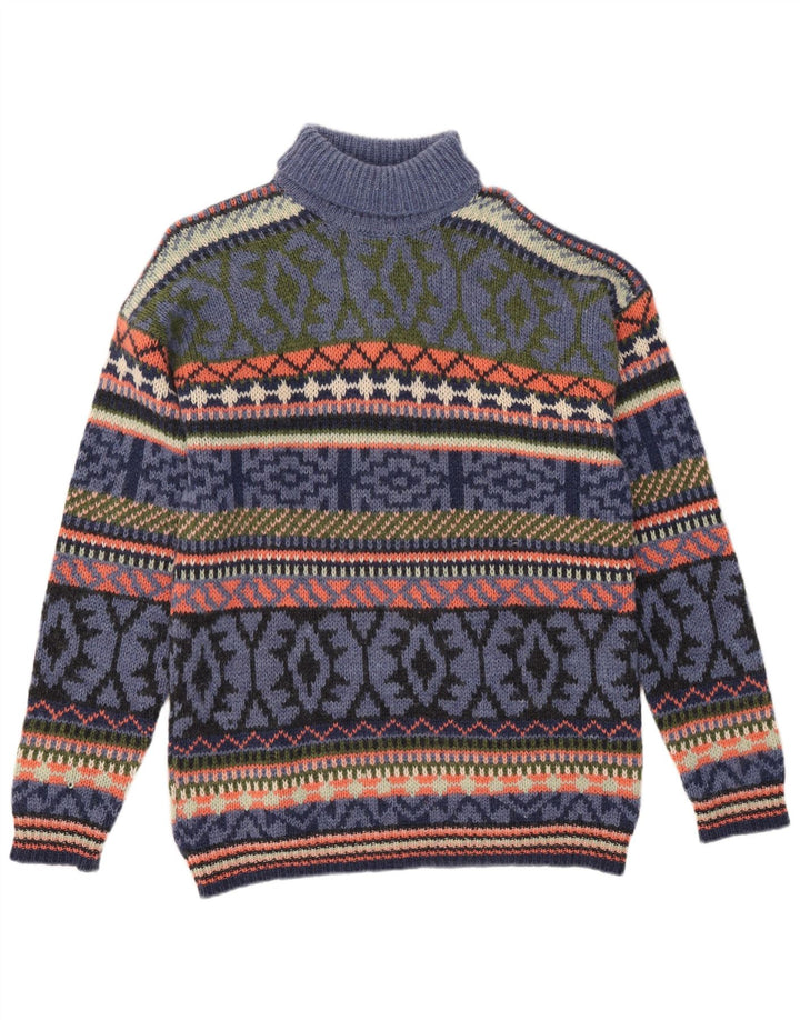 Maglione da uomo a collo alto S. Moritz, grande lana Fair Isle blu