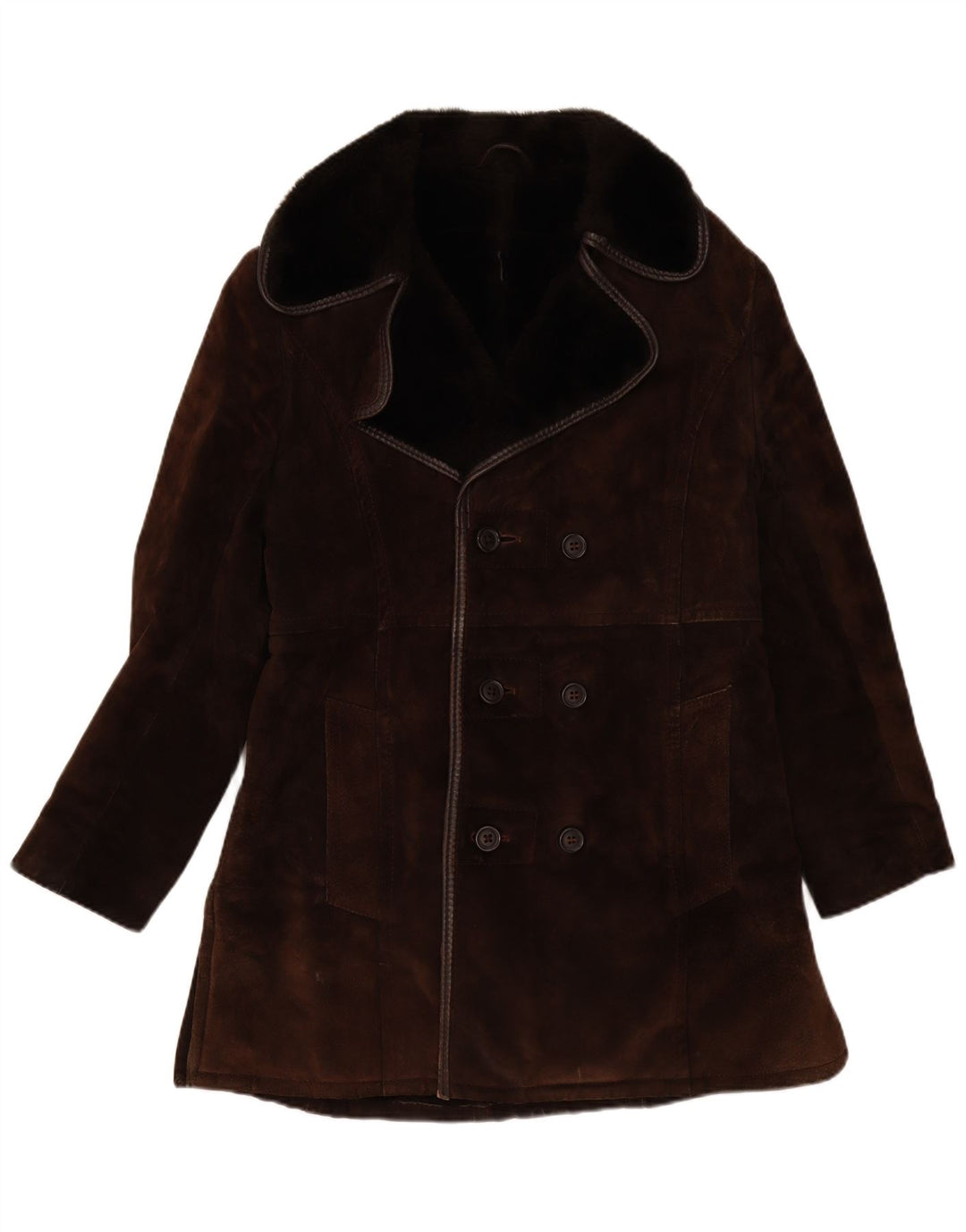 Cappotto doppiopetto sherpa da uomo vintage UK 10 piccolo marrone