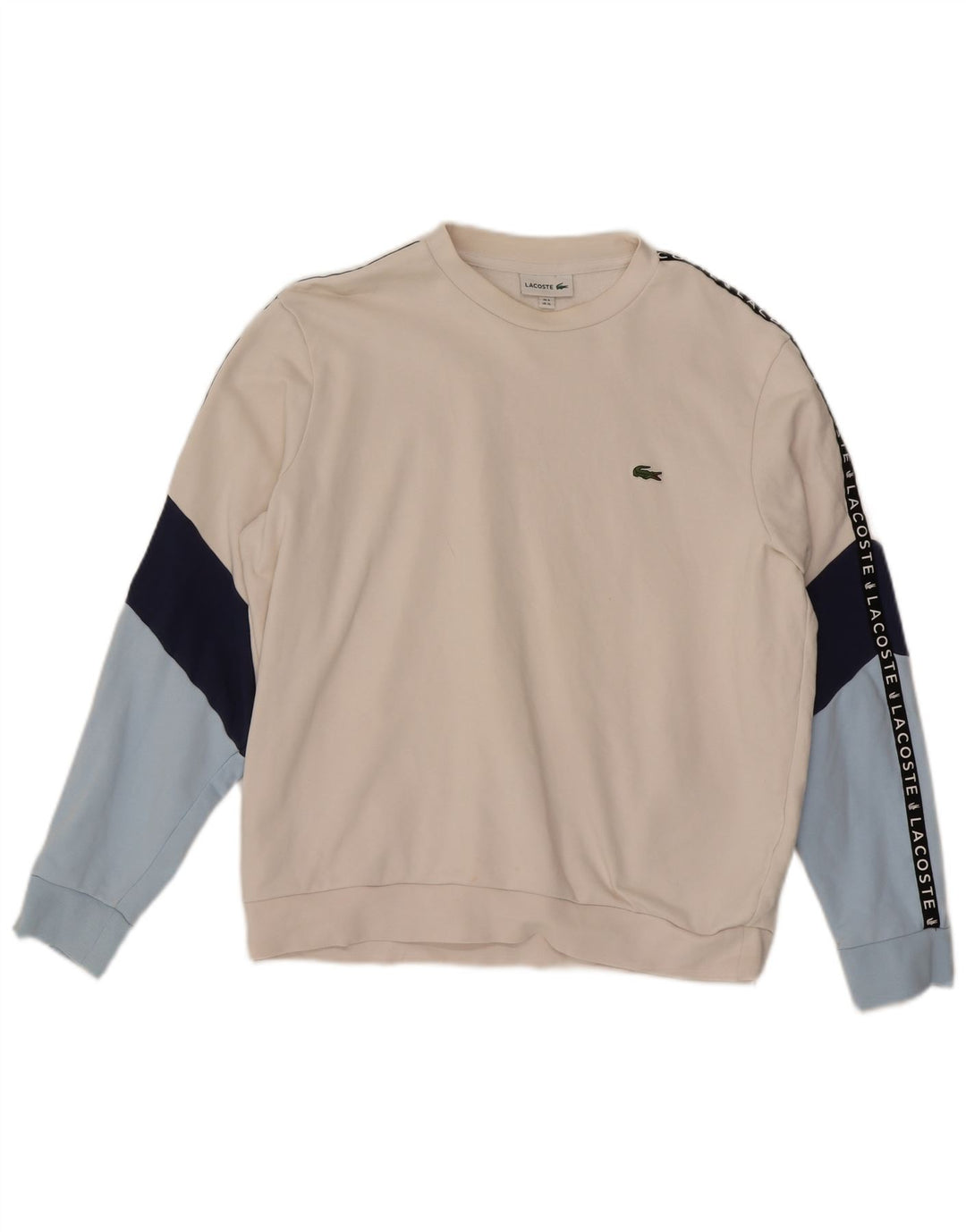 LACOSTE Mens Graphic Sweatshirt Jumper Size 6 XL Off White Colourblock