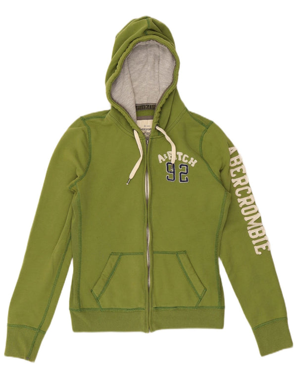ABERCROMBIE & FITCH Maglione con cappuccio e zip grafica da donna UK 14 Large Verde
