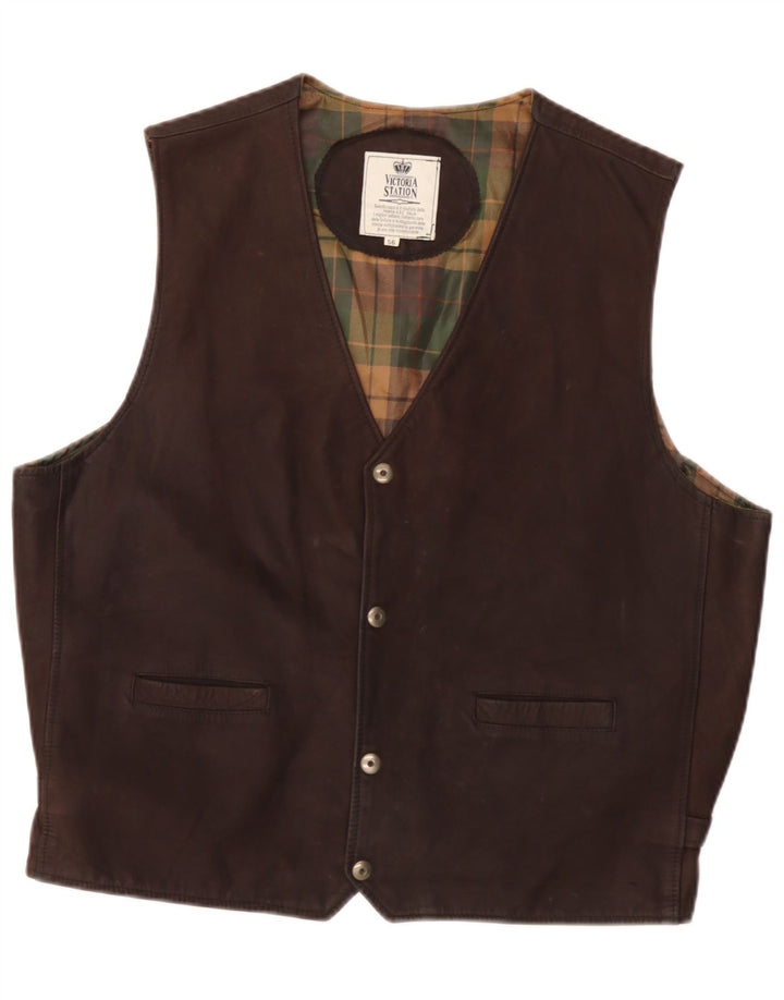 Gilet in pelle da uomo vintage IT 56 2XL Marrone