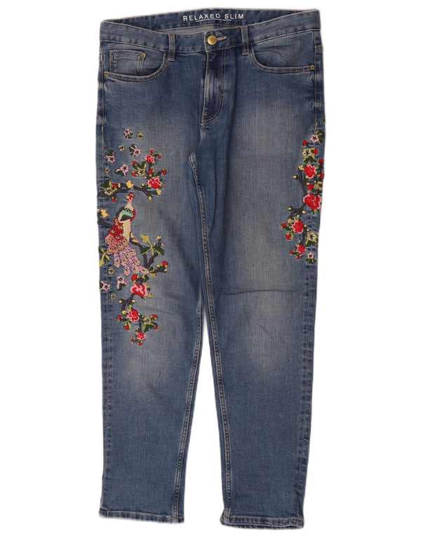 Marks & Spencer Womens Slim Jeans UK 12 Medium W32 L28 Blue Floral