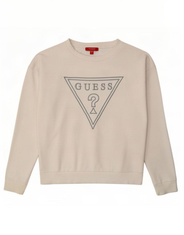 Guess Felpa oversize con grafica da donna Maglione UK 6 XS Cotone bianco
