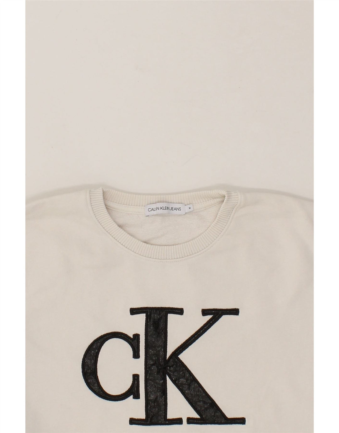 CALVIN KLEIN Girls Graphic Sweatshirt Jumper 13-14 Years Medium Off White Vintage Calvin Klein and Second-Hand Calvin Klein from Messina Hembry 