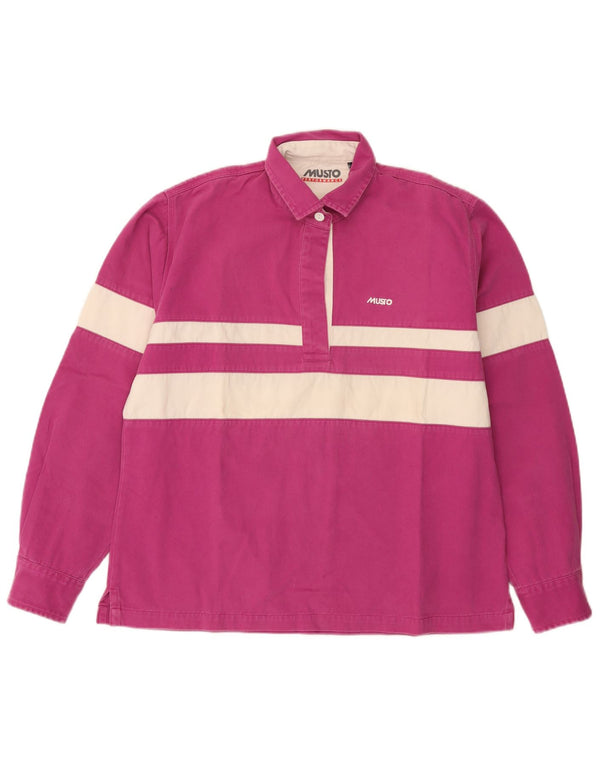 Polo da rugby da donna a maniche lunghe Musto UK 14 grande cotone a righe rosa