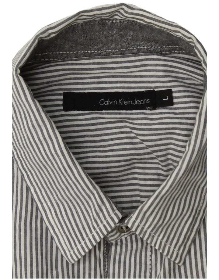 CALVIN KLEIN JEANS Camicia da uomo a maniche corte a righe grandi grigie