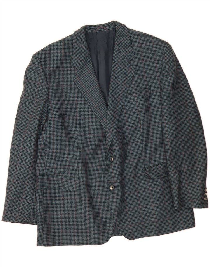 KONEN Mens 2 Button Blazer Jacket UK 40 Large Blue Houndstooth New Wool Vintage Konen and Second-Hand Konen from Messina Hembry 