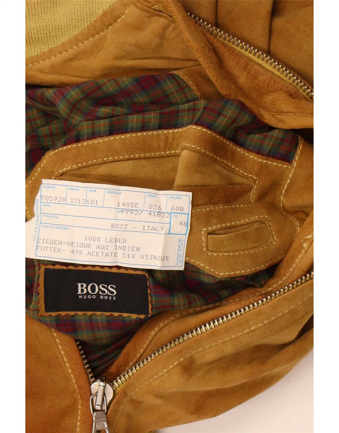 Giubbotto bomber in pelle scamosciata dal taglio ampio da uomo Hugo Boss EU 48 in pelle marrone medio