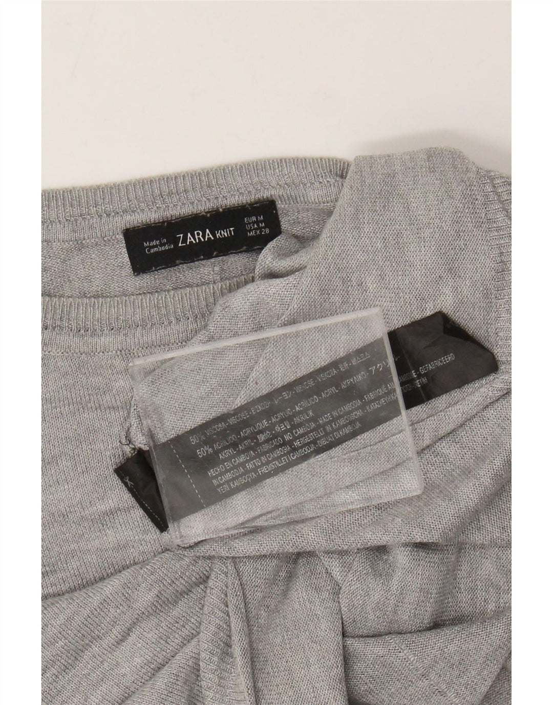 Maglione ZARA da donna con scollo a barca UK 14 Viscosa screziata grigio medio