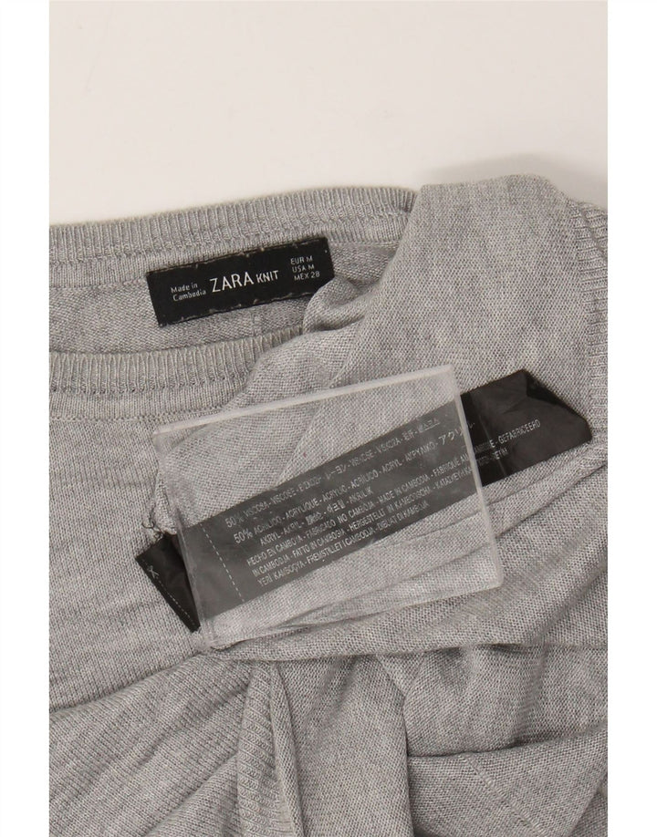 Maglione ZARA da donna con scollo a barca UK 14 Viscosa screziata grigio medio